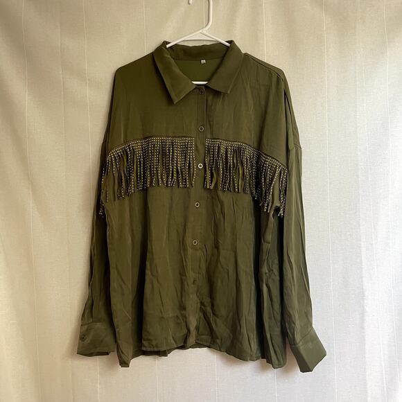 Gorgeous NWOT Western Fringe Satin Top Size XL western - Picture 1 of 5